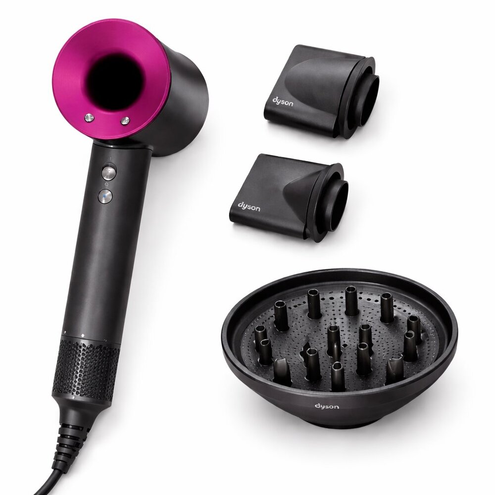 Dyson Supersonic Hair Dryer Iron/Fuchsia w/ Diffuser & 2 Styling Nozzles - Picture 2 of 2